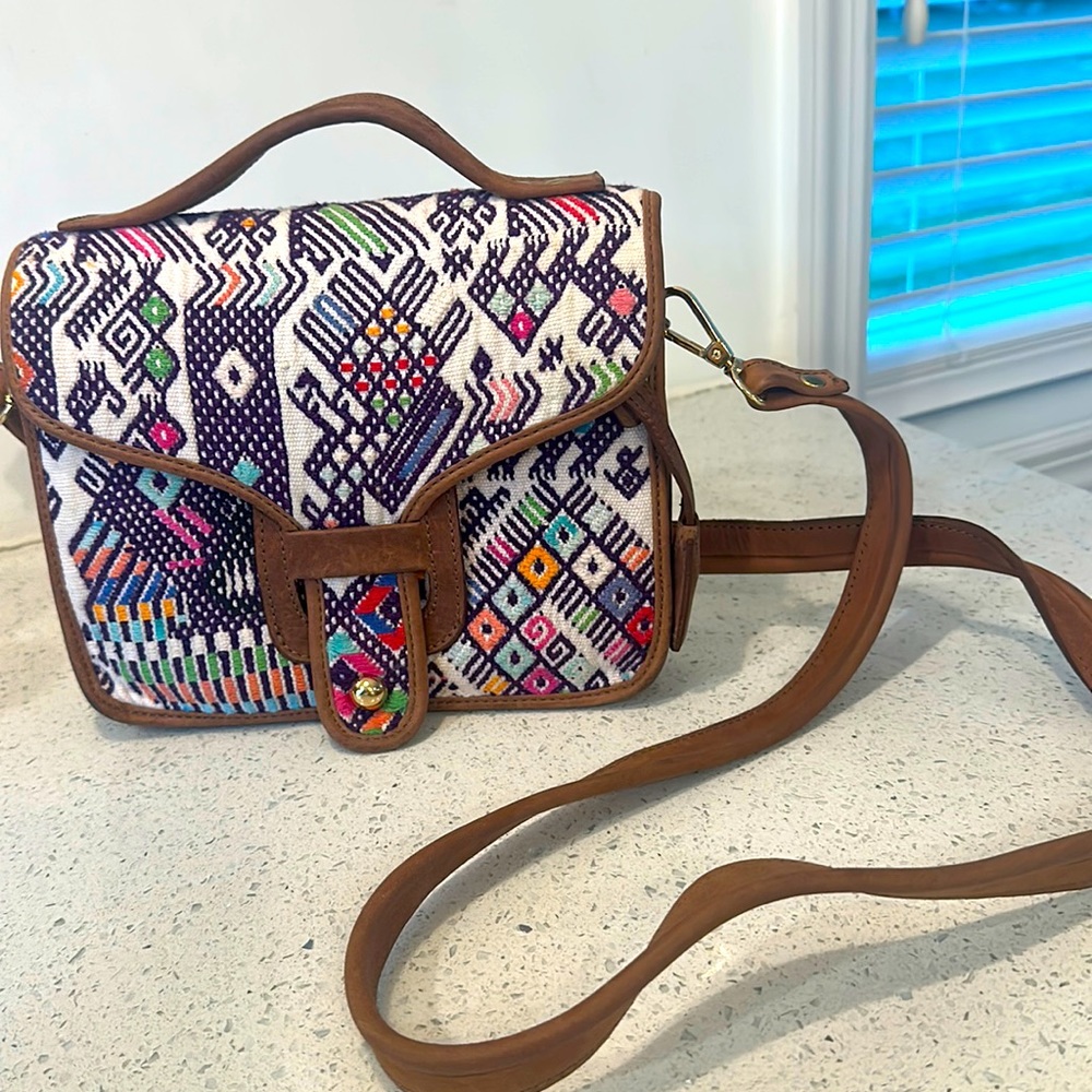 Boho crossbody bag, with leather trim